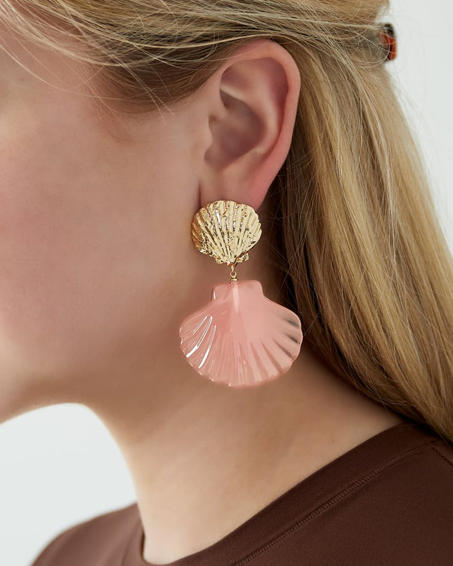 roze schelp oorbellen - roze & 