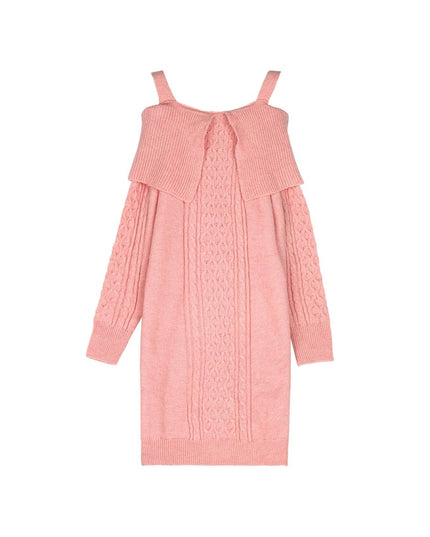 Kabelgebreide trui-jurk Roze S/M