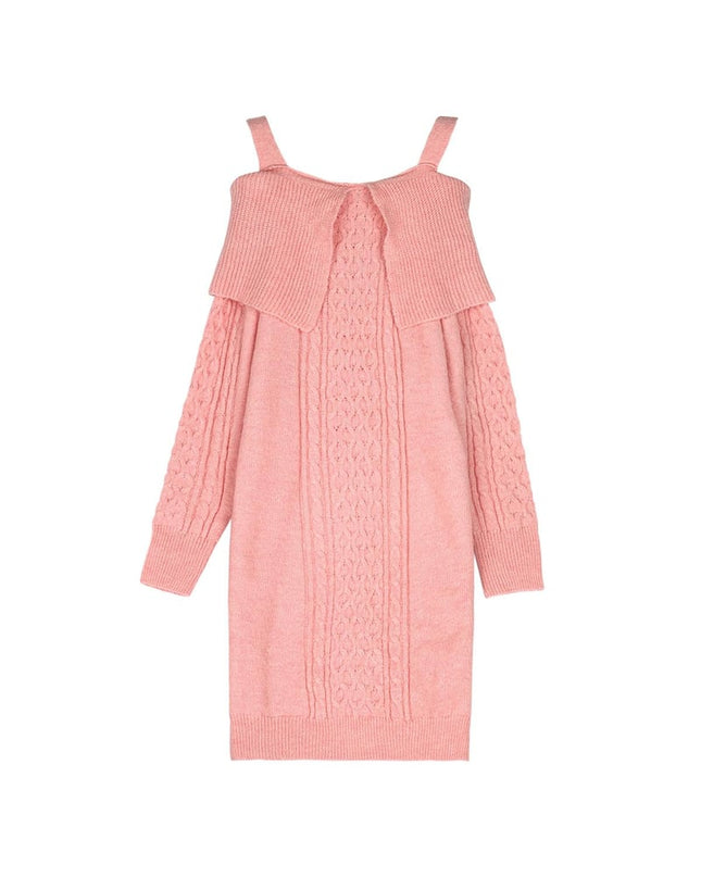 Kabelgebreide trui-jurk Roze S/M