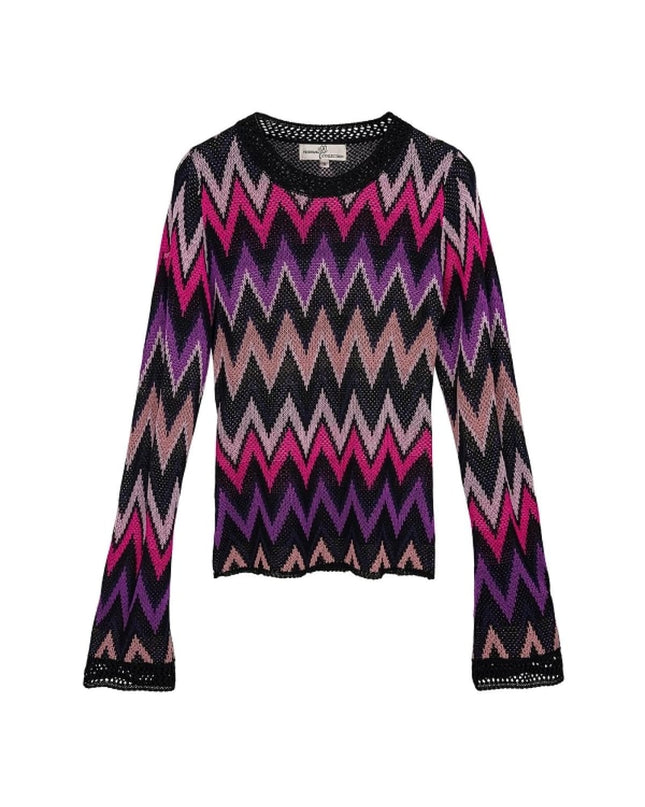 Gehaakte flared top met lange mouwen Zwart S