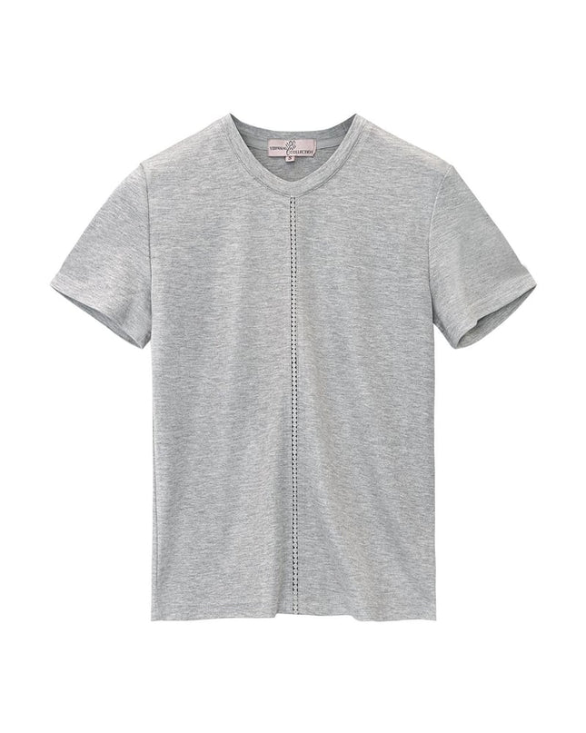 T-shirt with broderie stripe Grey S