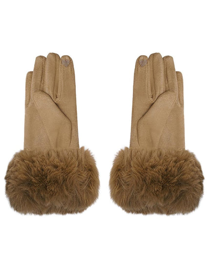 Handschoenen faux fur met suède look Camel Polyester One size