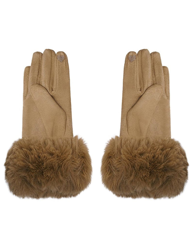Handschoenen faux fur met suède look Camel Polyester One size