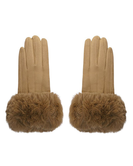 Handschoenen faux fur met suède look Camel Polyester One size