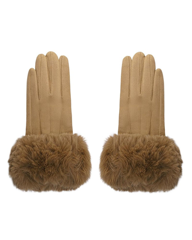 Handschoenen faux fur met suède look Camel Polyester One size