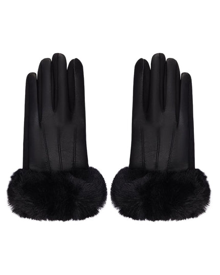 Gloves with faux fur and leather look Green Polyester One size