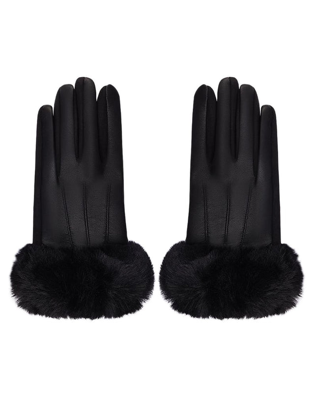 Gloves with faux fur and leather look Green Polyester One size