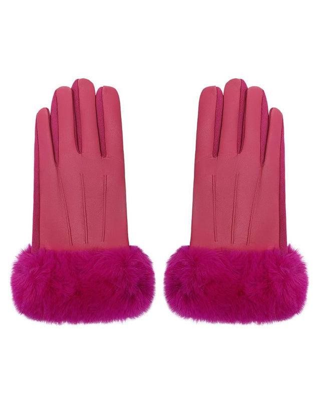 Gloves with faux fur and leather look Green Polyester One size