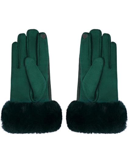 Gloves with faux fur and leather look Green Polyester One size