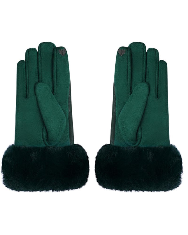 Gloves with faux fur and leather look Green Polyester One size