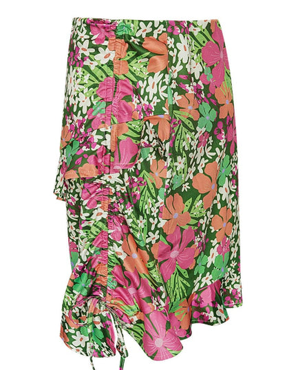 Rok kleurrijke bloemen - groen/roze Multi S