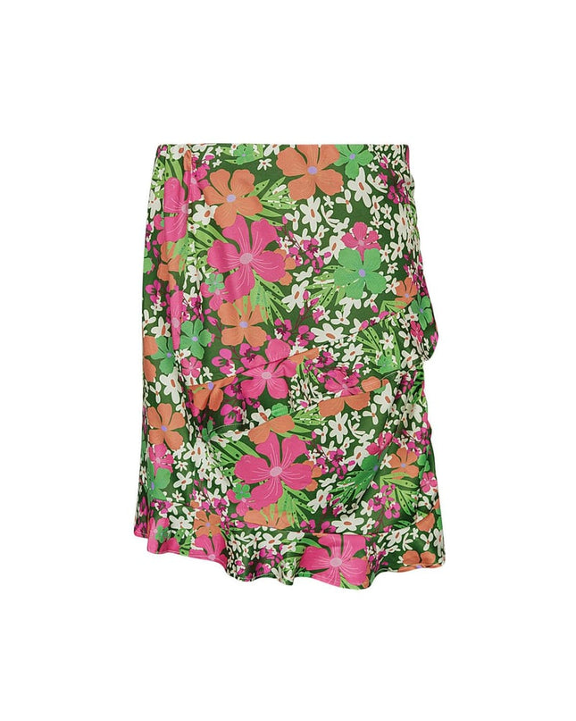 Rok kleurrijke bloemen - groen/roze Multi S