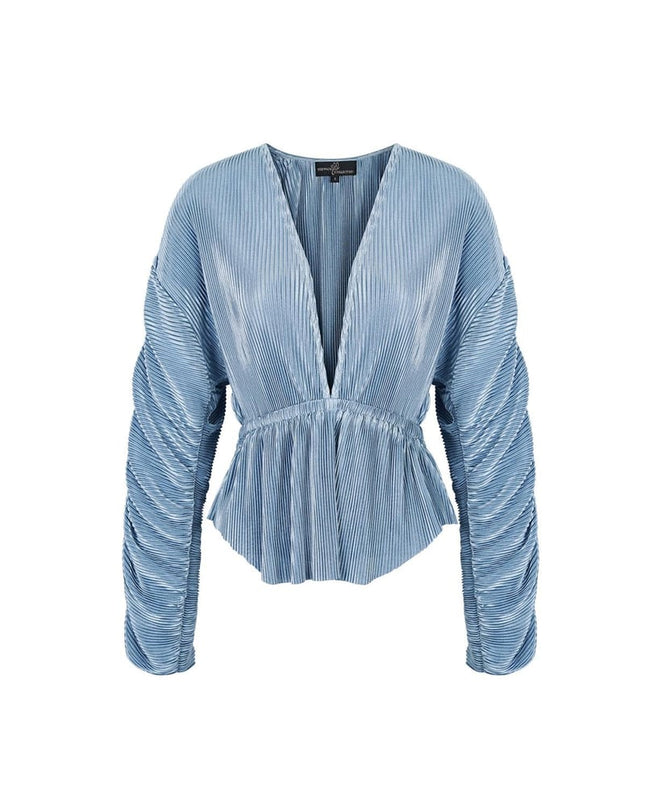 Blouse with rib structure and pleated sleeves Brown S