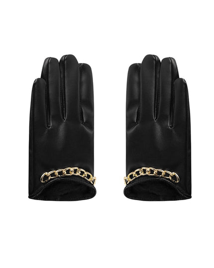 PU gloves with small chain - black