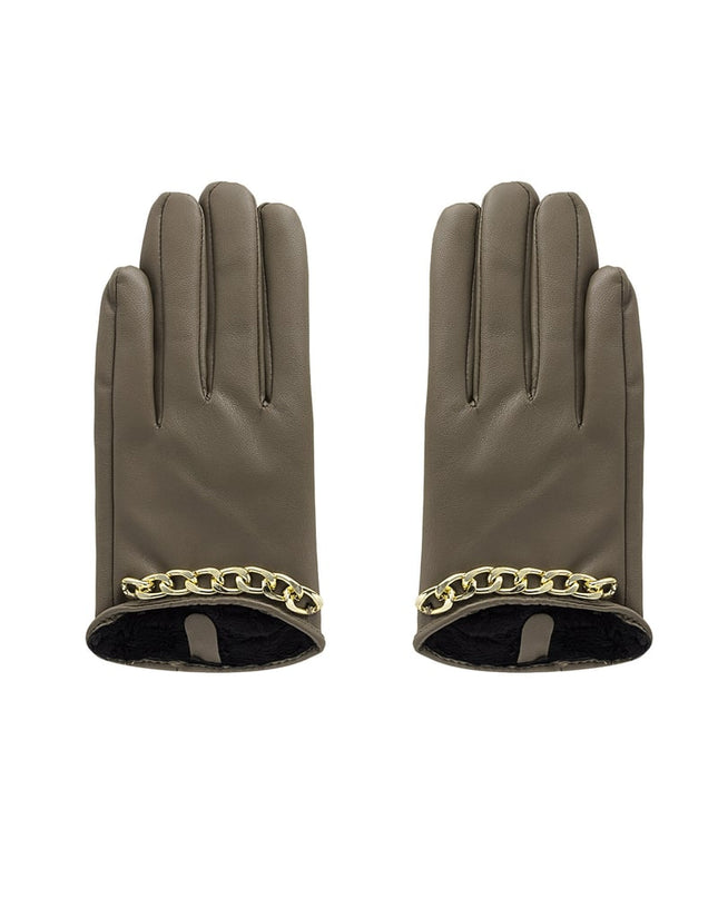 PU gloves with small chain - black