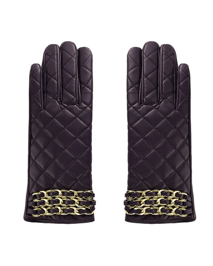 Gloves checked with chain - brown