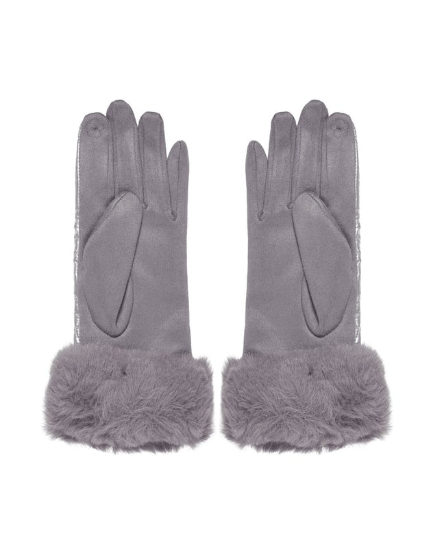 Gloves stitching with faux fur - Silver Color color