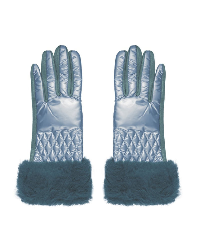 Gloves stitching with faux fur - Silver Color color