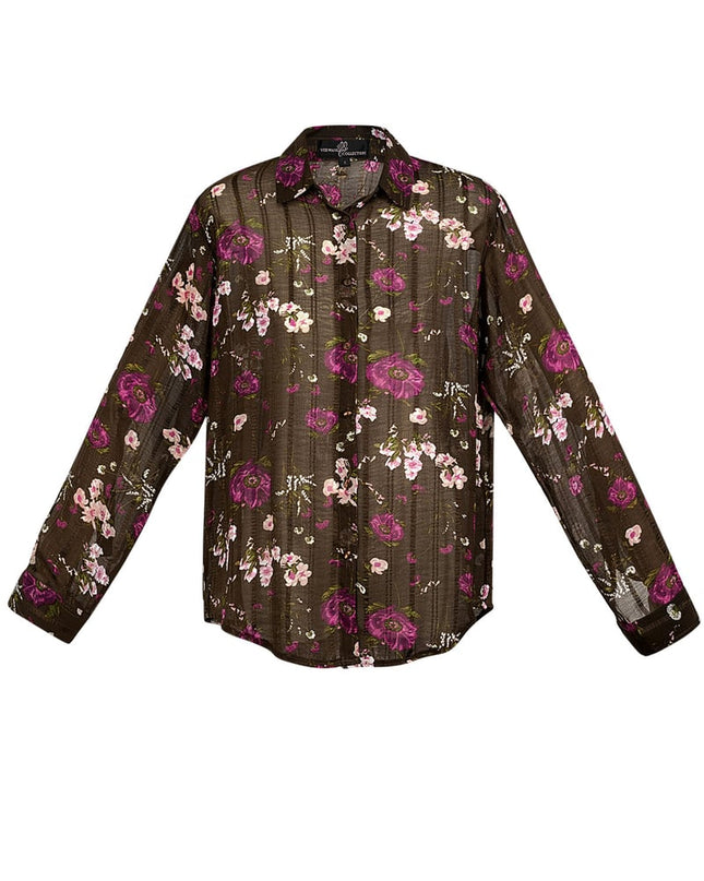 Blouse floral print brown purple