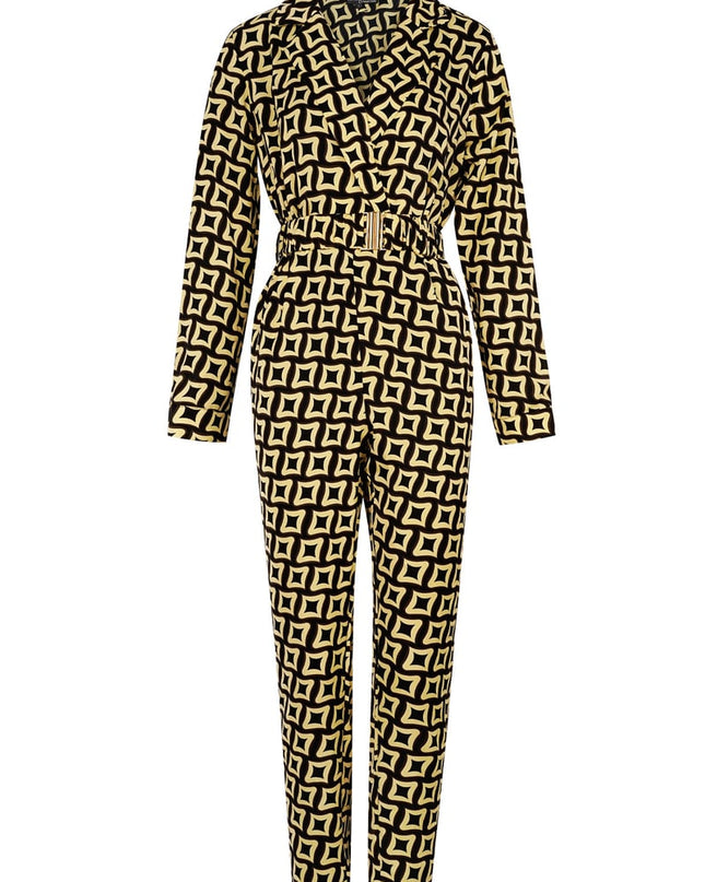 Jumpsuit retro print zwart
