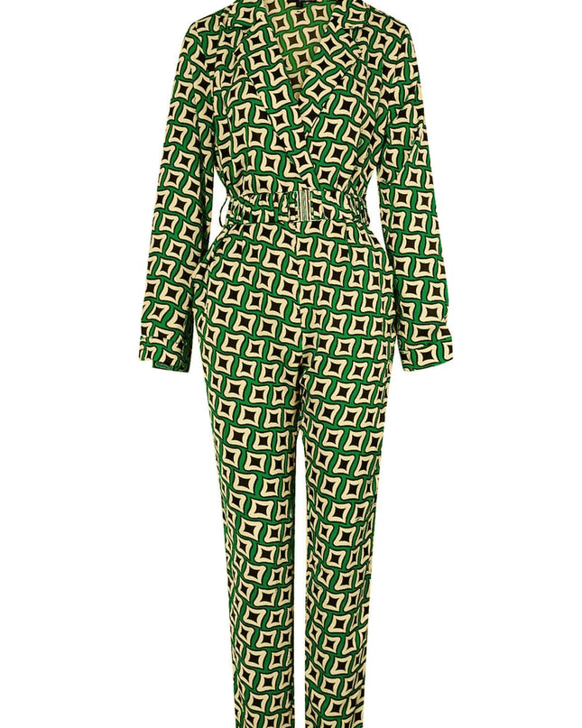Jumpsuit retro print zwart