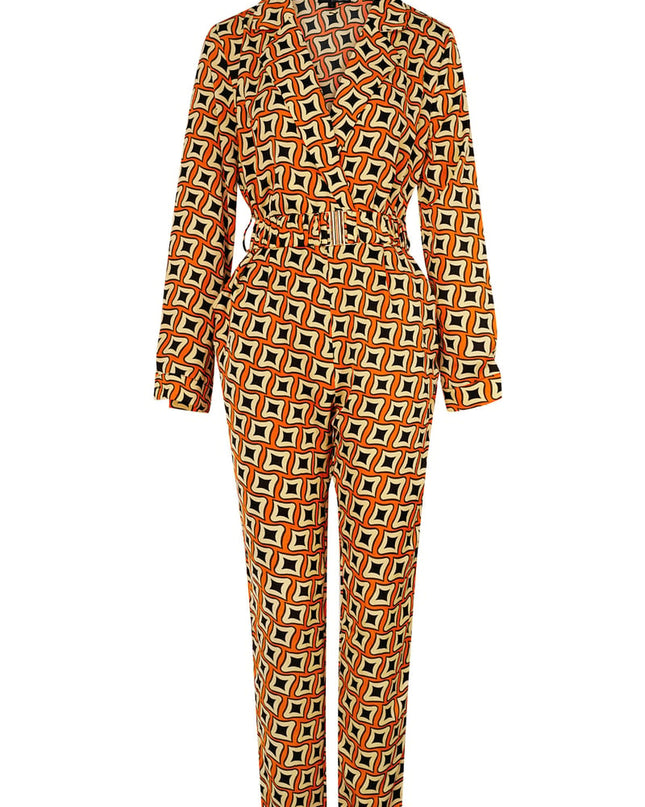Jumpsuit retro print zwart