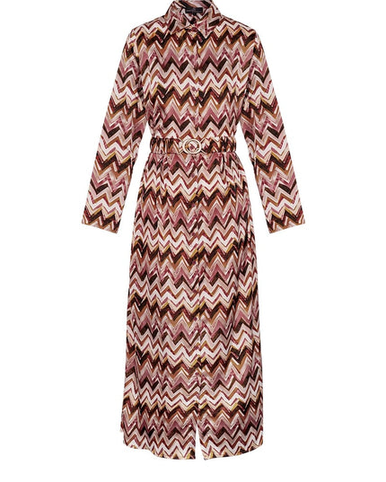 Maxi dress zigzag print beige