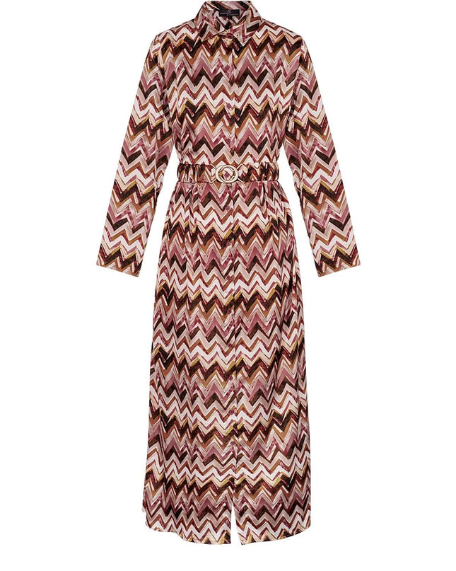 Maxi dress zigzag print beige