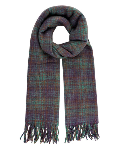 Checked warm winter scarf - green purple