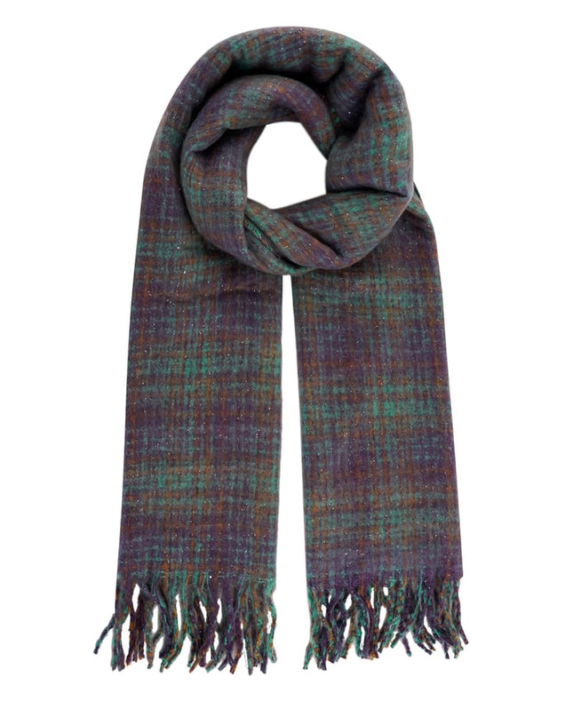 Checked warm winter scarf - green purple