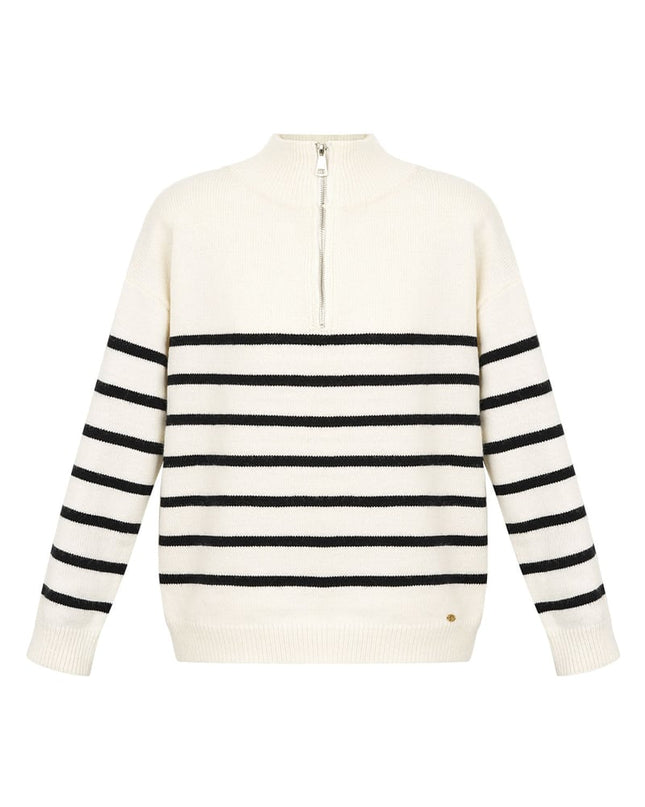 Gebreide trui strepen met rits - beige zwart - SM