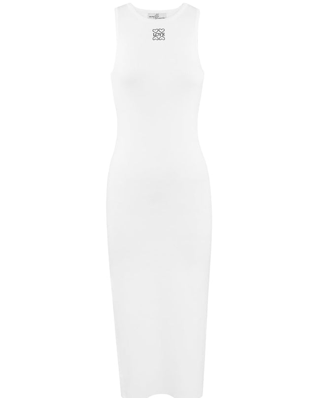 Long knitted dress love - white