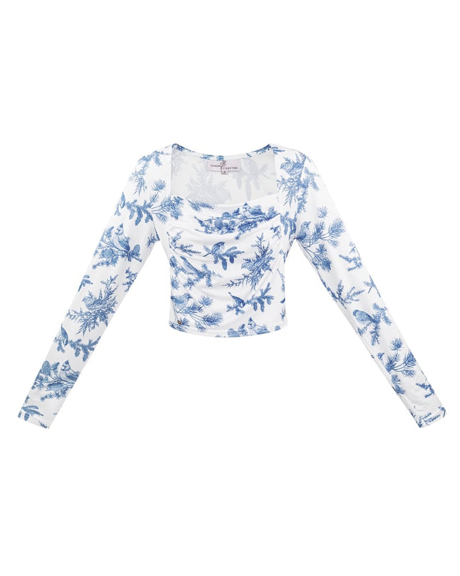 Long sleeve flower top - blue 