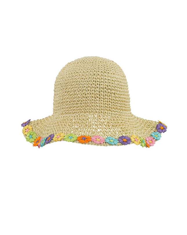 Hat with floral brim - beige