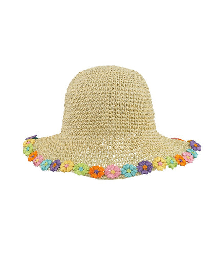 Hat with floral brim - beige