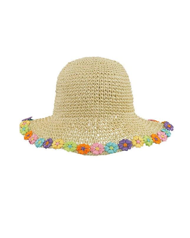 Hat with floral brim - beige