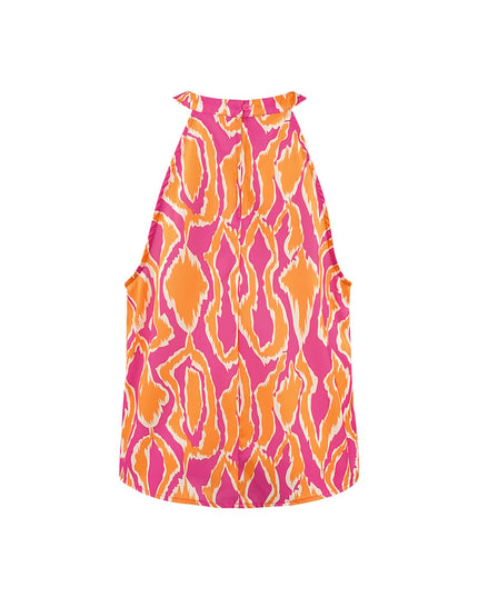 Kleurrijke haltertop met print - oranje/roze 