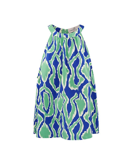 Kleurrijke haltertop met print - oranje/roze 