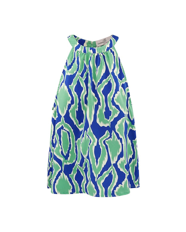 Kleurrijke haltertop met print - oranje/roze 