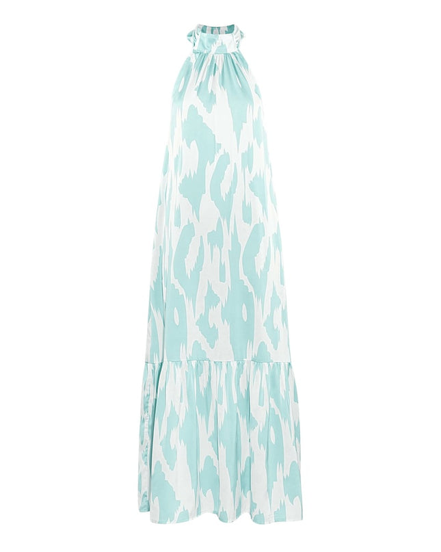 Halter dress with print - light blue 
