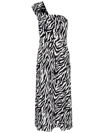One shoulder zebra dress - black