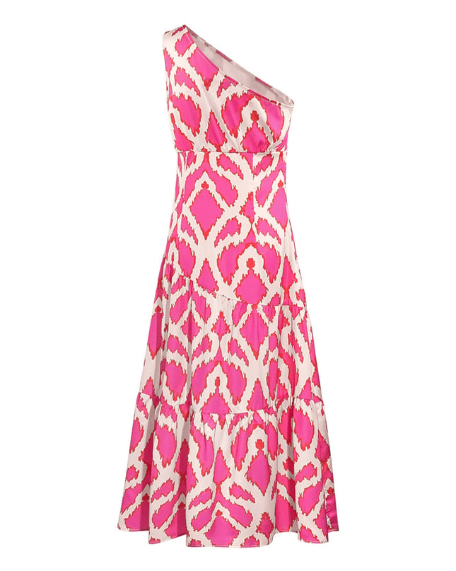 One-shoulder dress tropical bliss - fuchsia