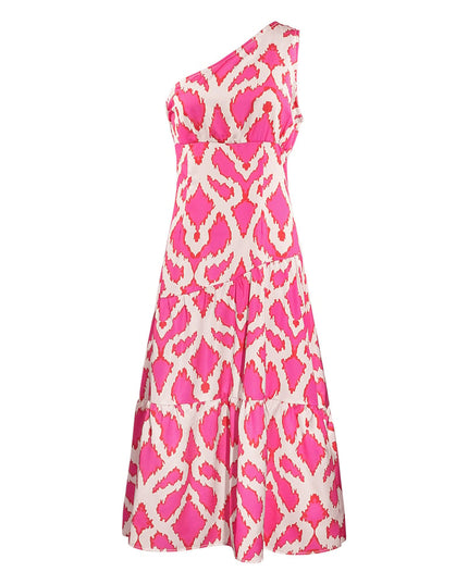 One-shoulder dress tropical bliss - fuchsia