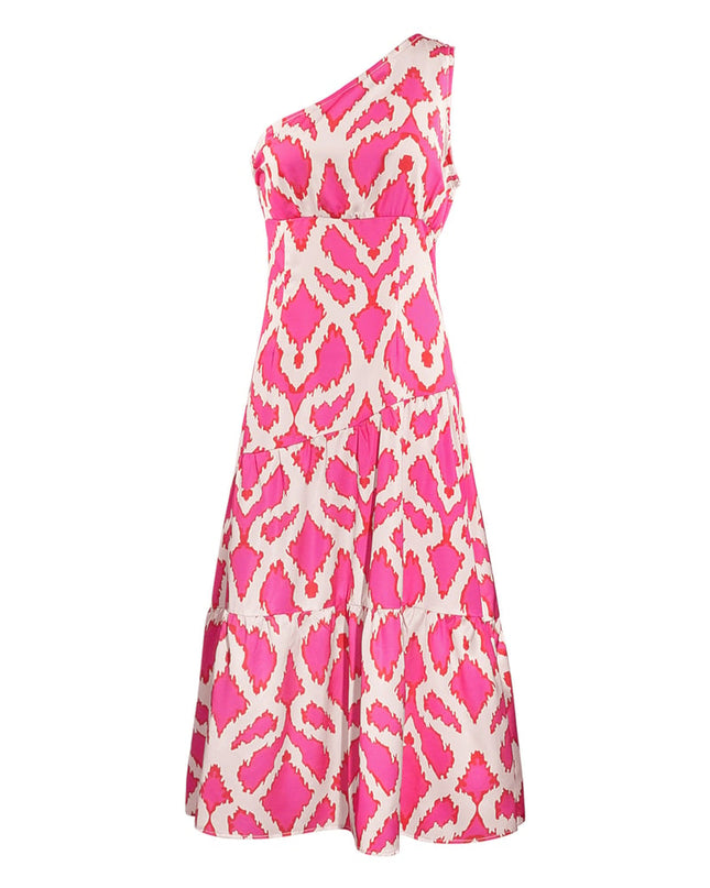 One-shoulder dress tropical bliss - fuchsia