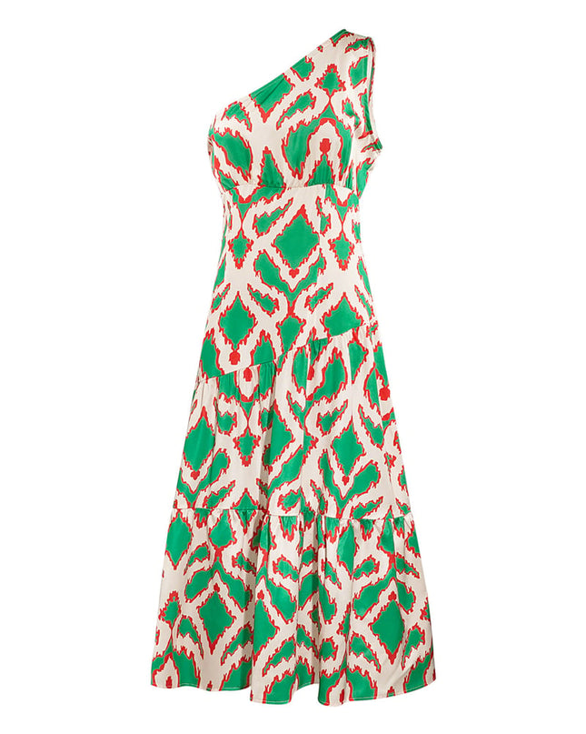 One-shoulder dress tropical bliss - fuchsia