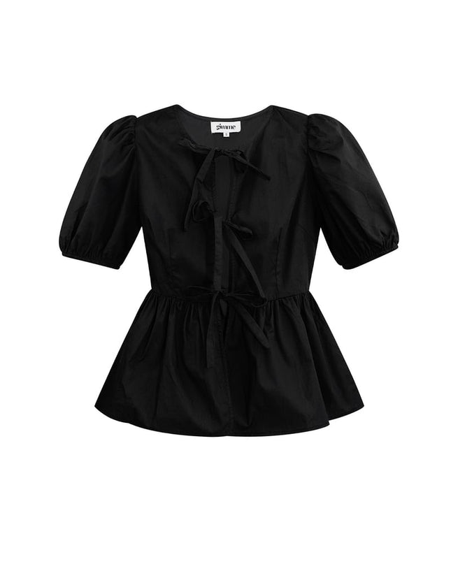 Must-have peplum blouse with bows - black
