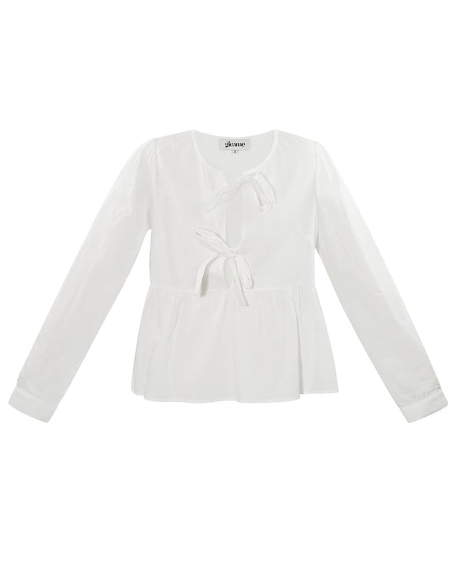 Longsleeve peplum top with bows - beige