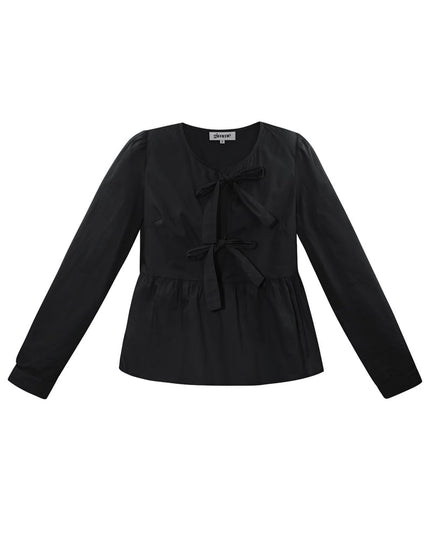 Longsleeve peplum top with bows - beige