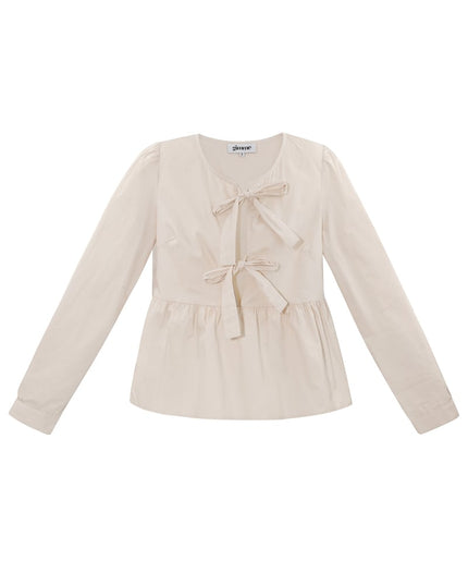 Longsleeve peplum top with bows - beige