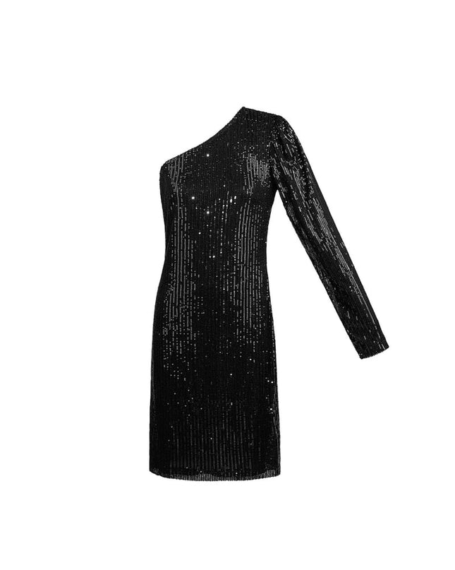 Glitter one shoulder dress - black
